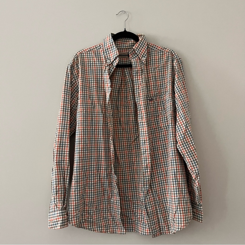 Checkered southern marsh long sleeve button up shirt
